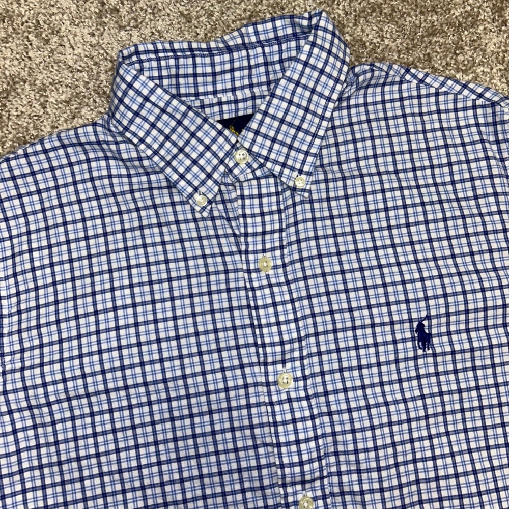Ralph Lauren Blue Plaid Button Down Shirt Men Size Medium Pony Preppy Cotton